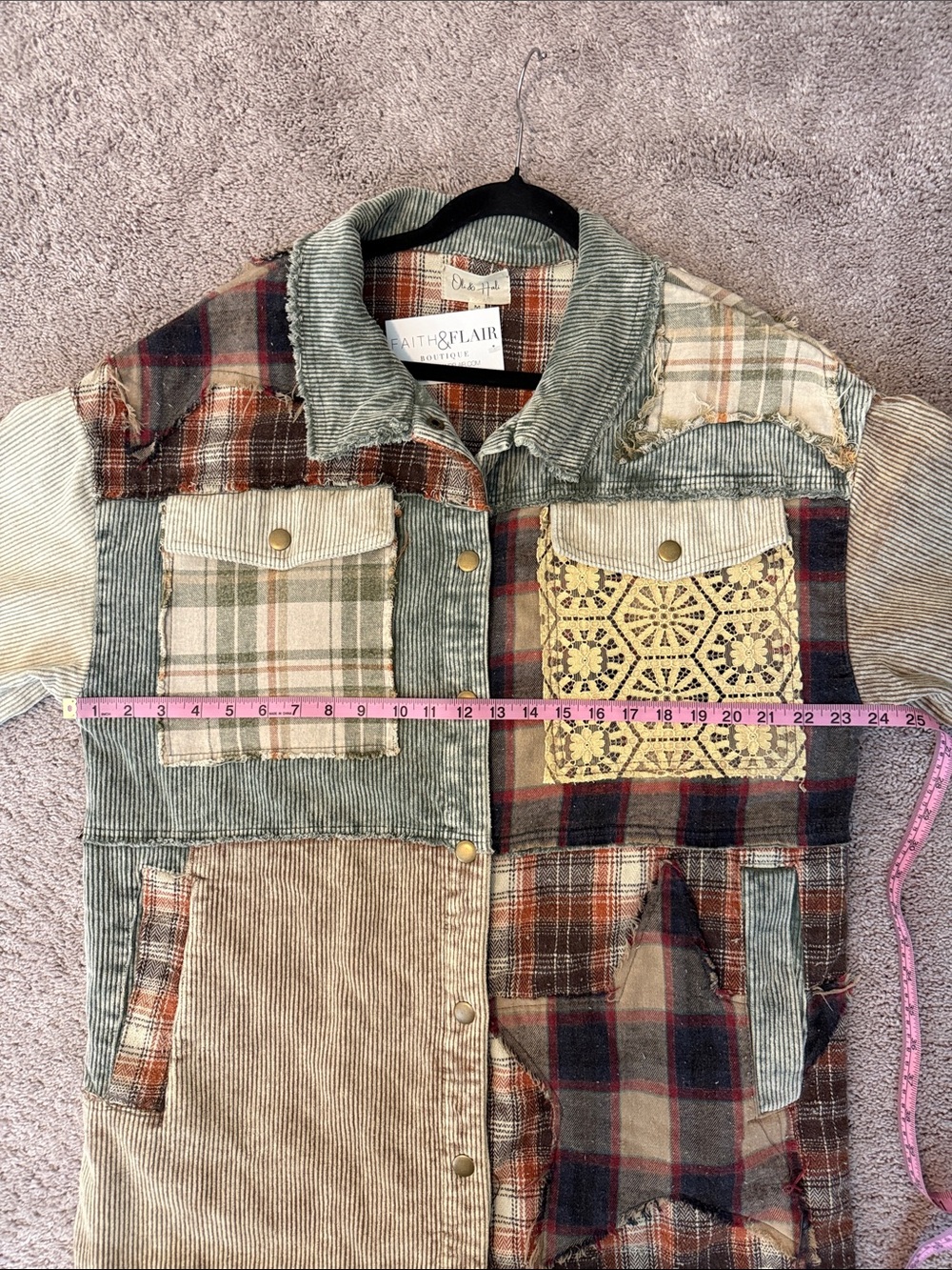 Oli & Hali Patchwork Plaid & Corduroy Long Jacket - Multi - Picture 11 of 16